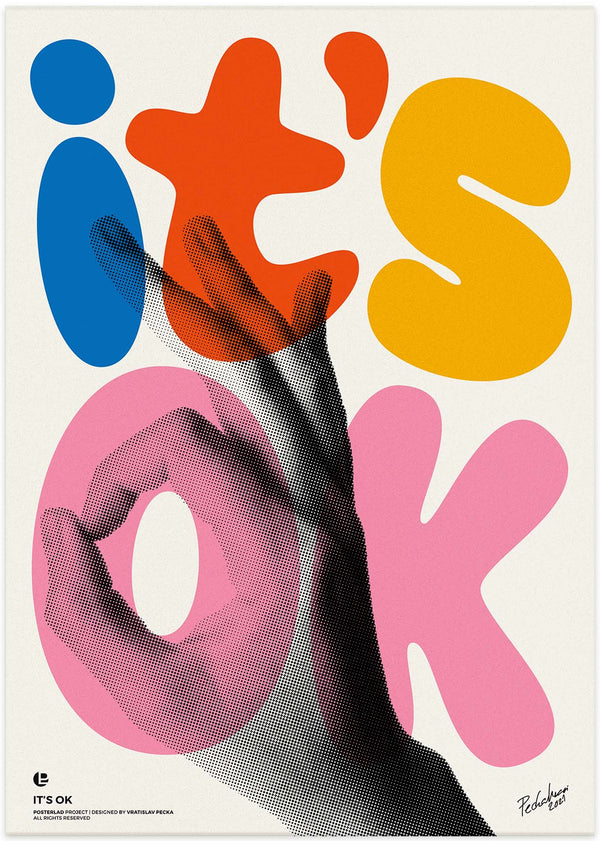 its ok text poster in colorful text blue red gellow and pink