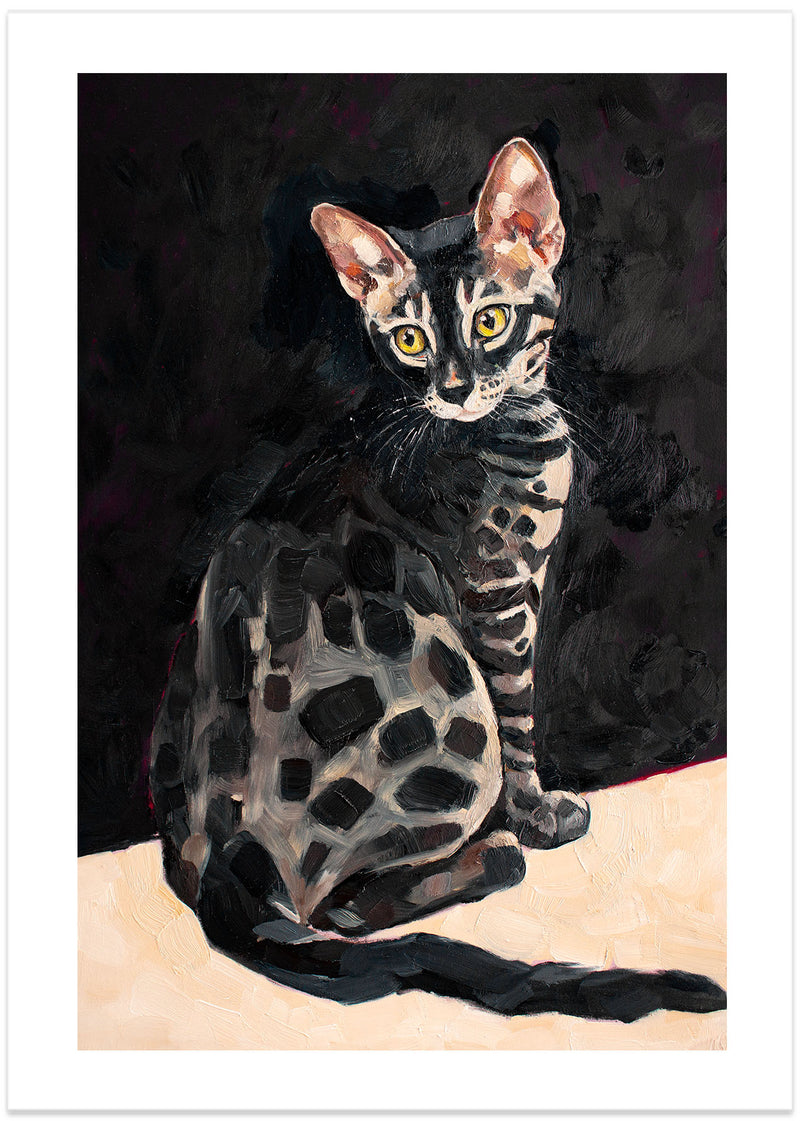 Poster with painting of a beautiful Bengal Cat.