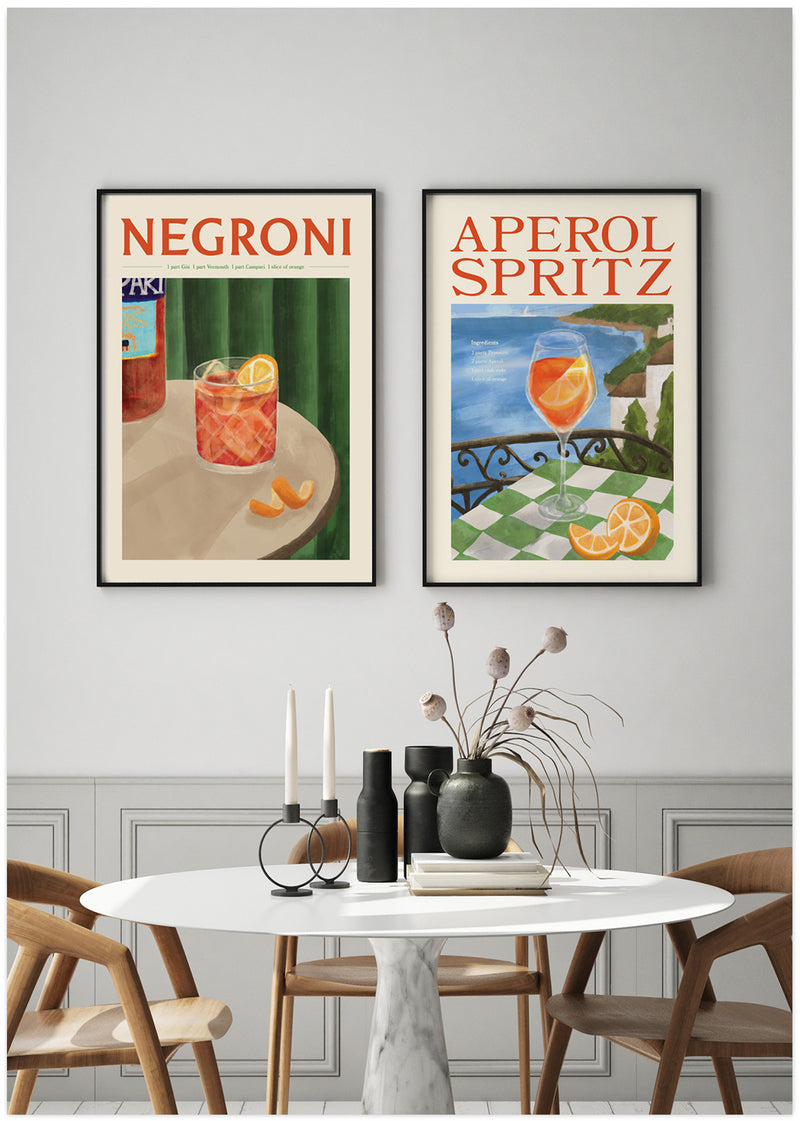 negroni, Aperol spritz, drink, poster, cocktail, poster space, unik, unique, green, orange, gul, blue, room, kitchen poster