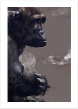 monkey gorilla huggung baby poster in black and brown