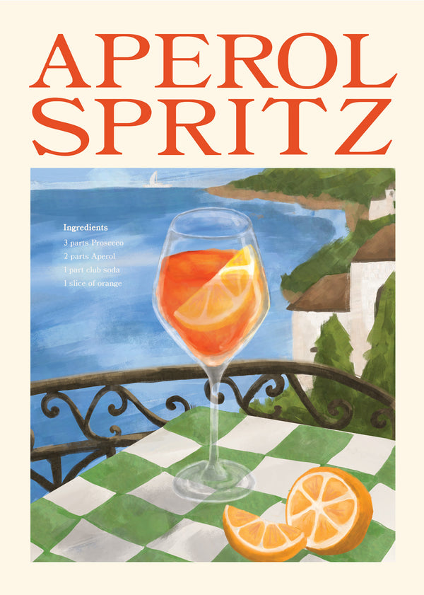 Aperol spritz, drink, poster, cocktail, poster space, unik, unique, green, orange, gul, yellow, blue, kitchen poster