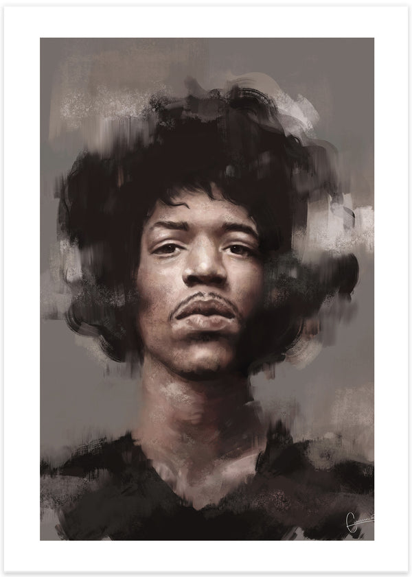 painted portrait of Jimi Hendrix Poster with brown colors tones