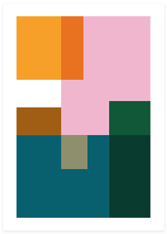 graphic minimalist poster in yellow pink blue and green