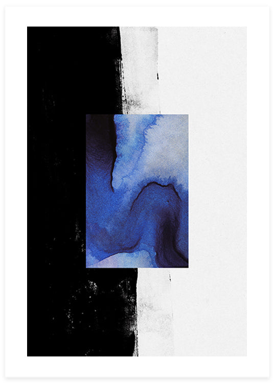 abstract poster in blue black and white 