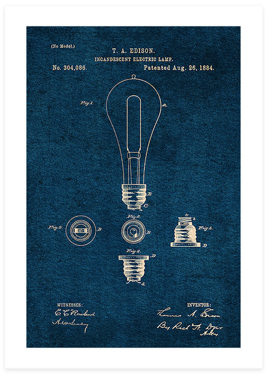 Edison Light Bulb Blueprint Poster