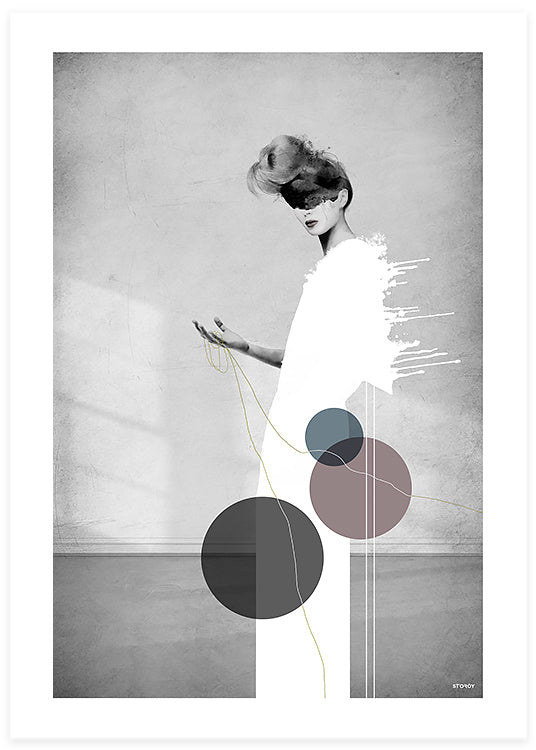 drömliknande illustration poster med textur i ljusa toner av en modemedveten kvinna av storoy