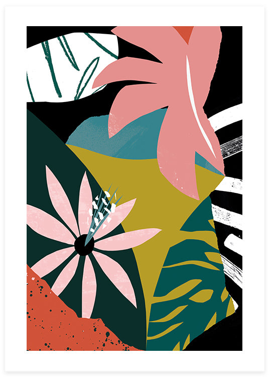 färgstark botanisk poster av växter och blommor i kombination med grafiska former och mönster av tom abbiss smith