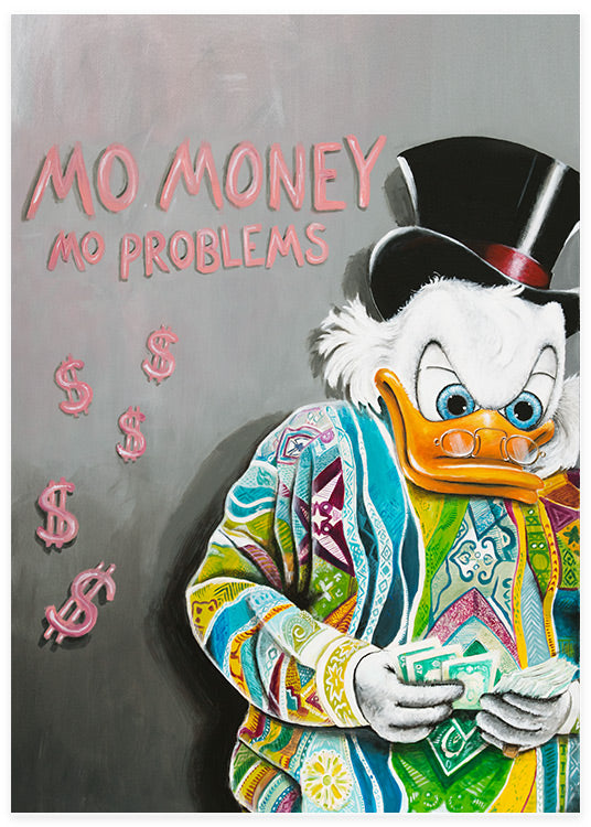 Poster av Joakim von Anka som räknar sina sedlar.