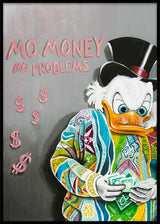 Poster av Joakim von Anka som räknar sina sedlar.