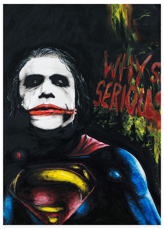 poster av Jokern klädd i en supermannen dräkt av daniel leo