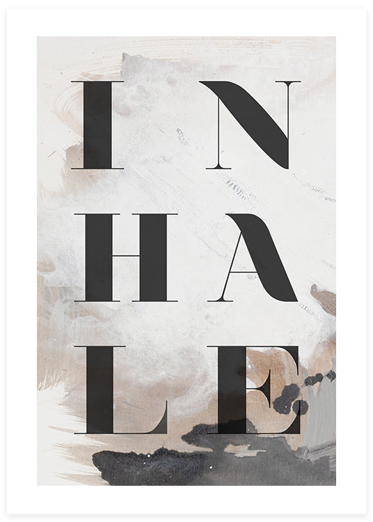 abstrakt poster med stor text på med ordet Inhale.