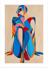 poster av en kvinnokropp sittandes målad i starka färger