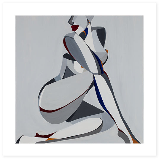 woman poster in grey cubism with grey background by Simona Florea