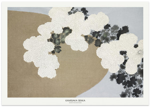 Kamisaka Sekkas "Blossom from Momoyogusa" poster av körsbärsblommor i beige grey och vitt