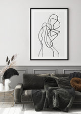 Figuratone, line art, poster, abstrakt konst, svart linje, grå bakgrund, svart ram, produkt rum, svensk konst, peytil