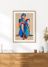 poster ovan en ekbyrå i en ekram av en kvinnokropp sittandes målad i starka färger